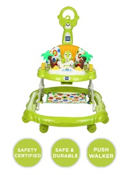MEEMEE SIMPLE STEP BABY WALKER WITH PUSH HANDLE, FOOT MAT & STOPPER (GREEN)