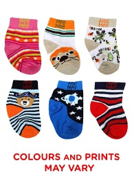 Mee Mee Baby-Boy's Cotton Socks (Pack of 6)(Colors & Print May Vary)(0-6 months)