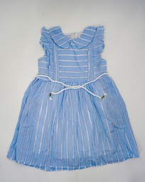 COTTON FRILL SLEEVES FROCK WITH STRIPES - BLUE