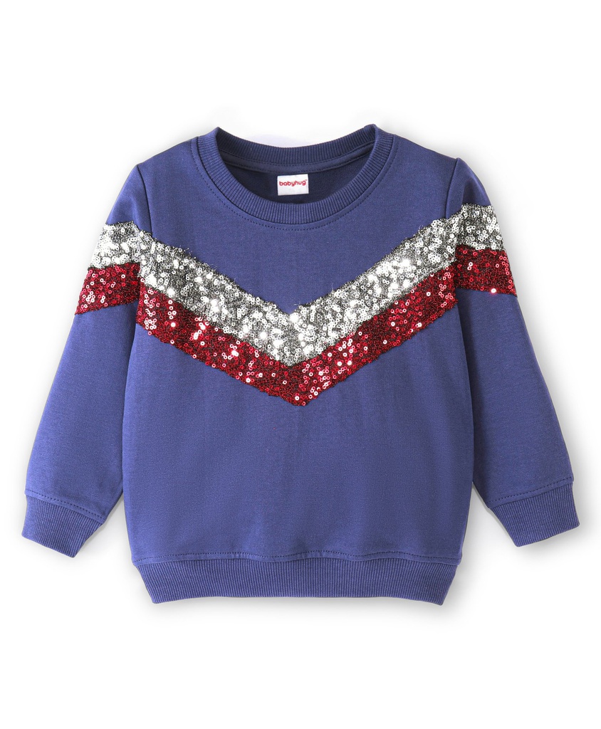 Babyhug Cotton Full Sleeves Butterfly Sweatshirt With Sequins & Mesh Frill Detailing- Lime Green main image 1