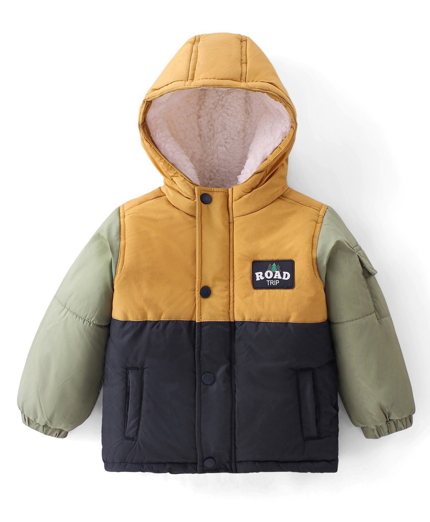Babyhug Full Sleeves Padded & Hooded Jacket With Embroidery- Orange main image 0