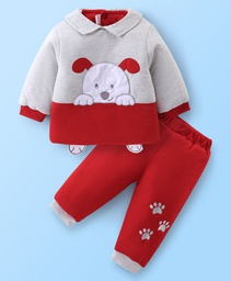 BABYHUG TEDDY BEAR EMBROIDERY - GREY & RED (6-9 MONTHS)