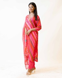 RANG PINK EMBROIDERED RUSSIAN SILK KURTA SET  - PINK (XXL)