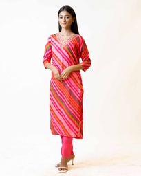RANG PINK EMBROIDERED RUSSIAN SILK KURTA SET  - PINK (XXL)
