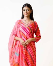 RANG PINK EMBROIDERED RUSSIAN SILK KURTA SET  - PINK (XXL)