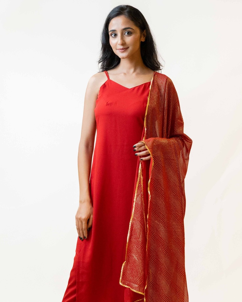 Rang Red Poly Crepe Soild Kurta - Red (xs) | Jeevee
