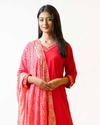 RANG PINK V-NECK KURTA WITH DUPATTA - PINK (XXL)