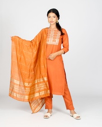 AADHYA ORANGE COTTON KURTI SET (L)