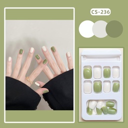 24Pcs Matcha Mousse Press On Nails With Glue & File Cs236
