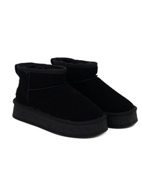 WASABI MUI FAUX FUR FLAT ANCKLE BOOTS - BLACK (EU:36)