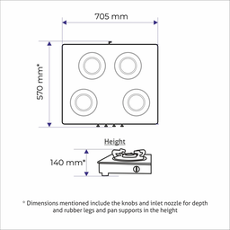 GLEN 4 BURNER GLASS GAS STOVE (1048 SQ GT AI FB BLK)