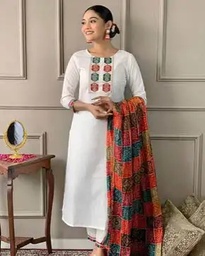 RANG WHITE SCHIFFLI KURTA SET WITH BANDHANI DUPATTA - WHITE (S)