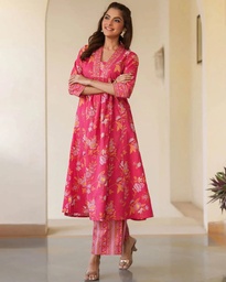 AADHYA PINK FLORAL KURTA SETS (M)