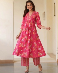 AADHYA PINK FLORAL KURTA SETS (M)