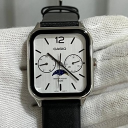 CASIO WHITE DIAL MOONPHASE STAINLESS STEEL LEATHER STRAP WATCH- FOR MEN (MTP-M305L-7AVDF)