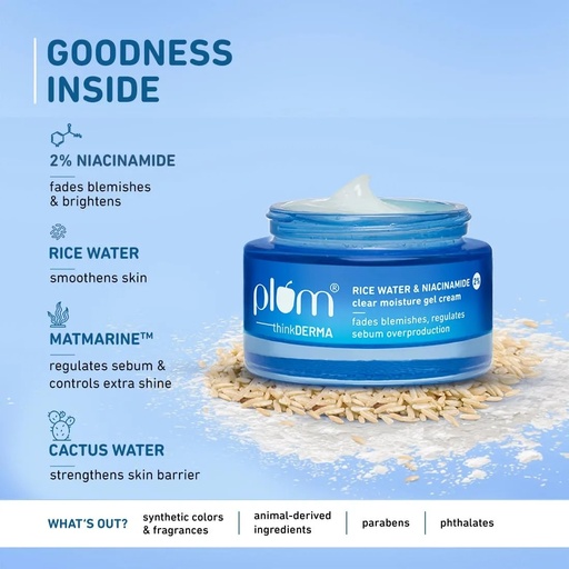 Plum Rice Water & Niacinamide Clear Moisture Gel Cream -50 Gm | Jeevee